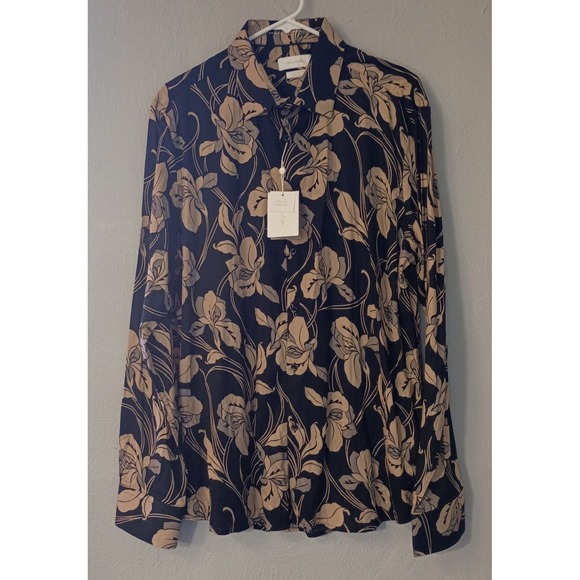 Porter And Ash Shirt Long Sleeve Button Down Dress Shirt XL Black/Tan Floral - Picture 1 of 10